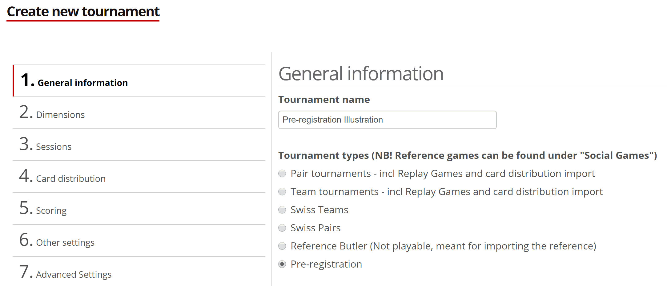 pre-registration menu item