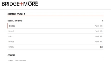 Public results link for Bridge+More game results